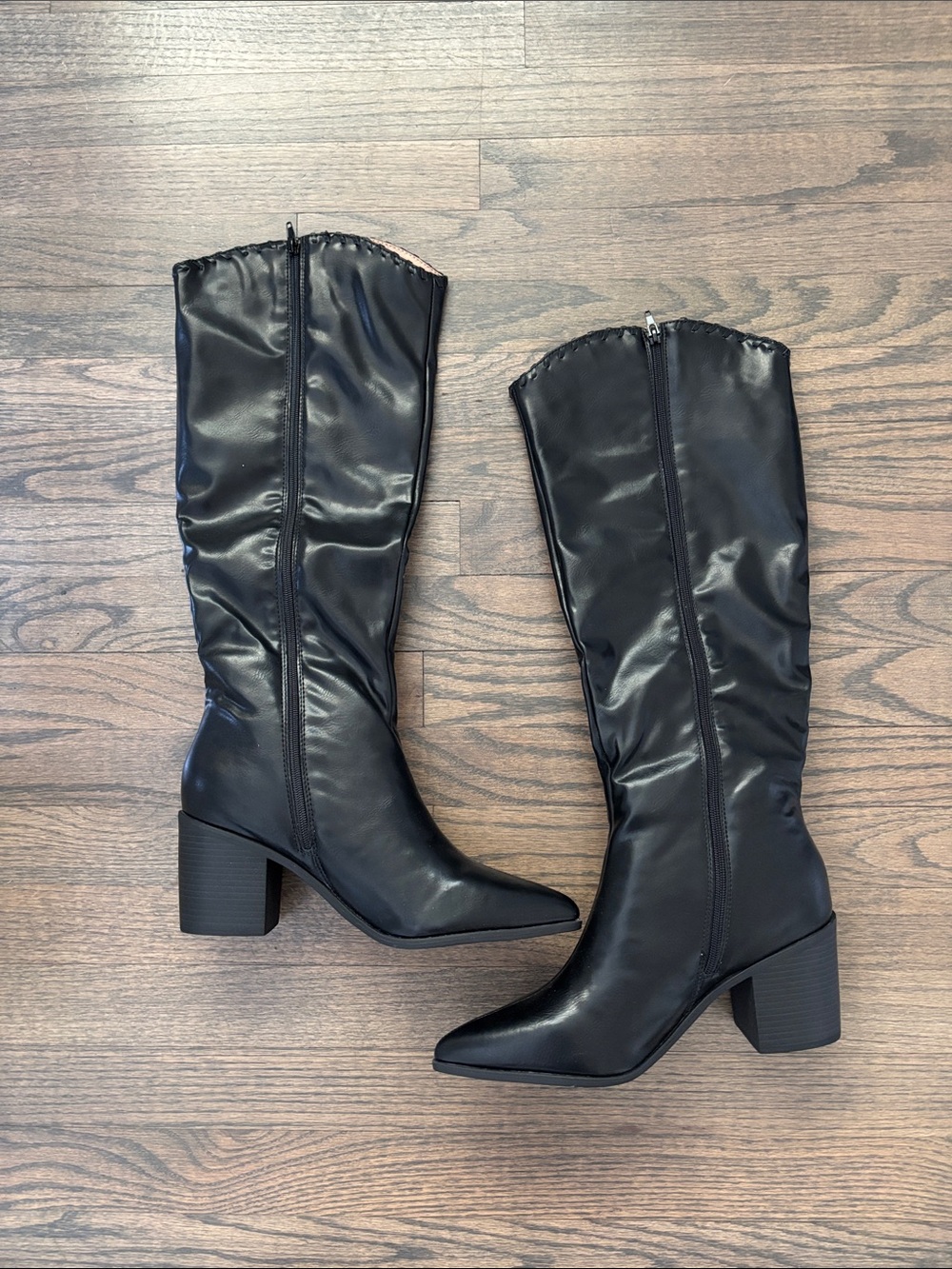 Journee Collection Black Knee-High Block Heel Boots - Picture 10 of 16
